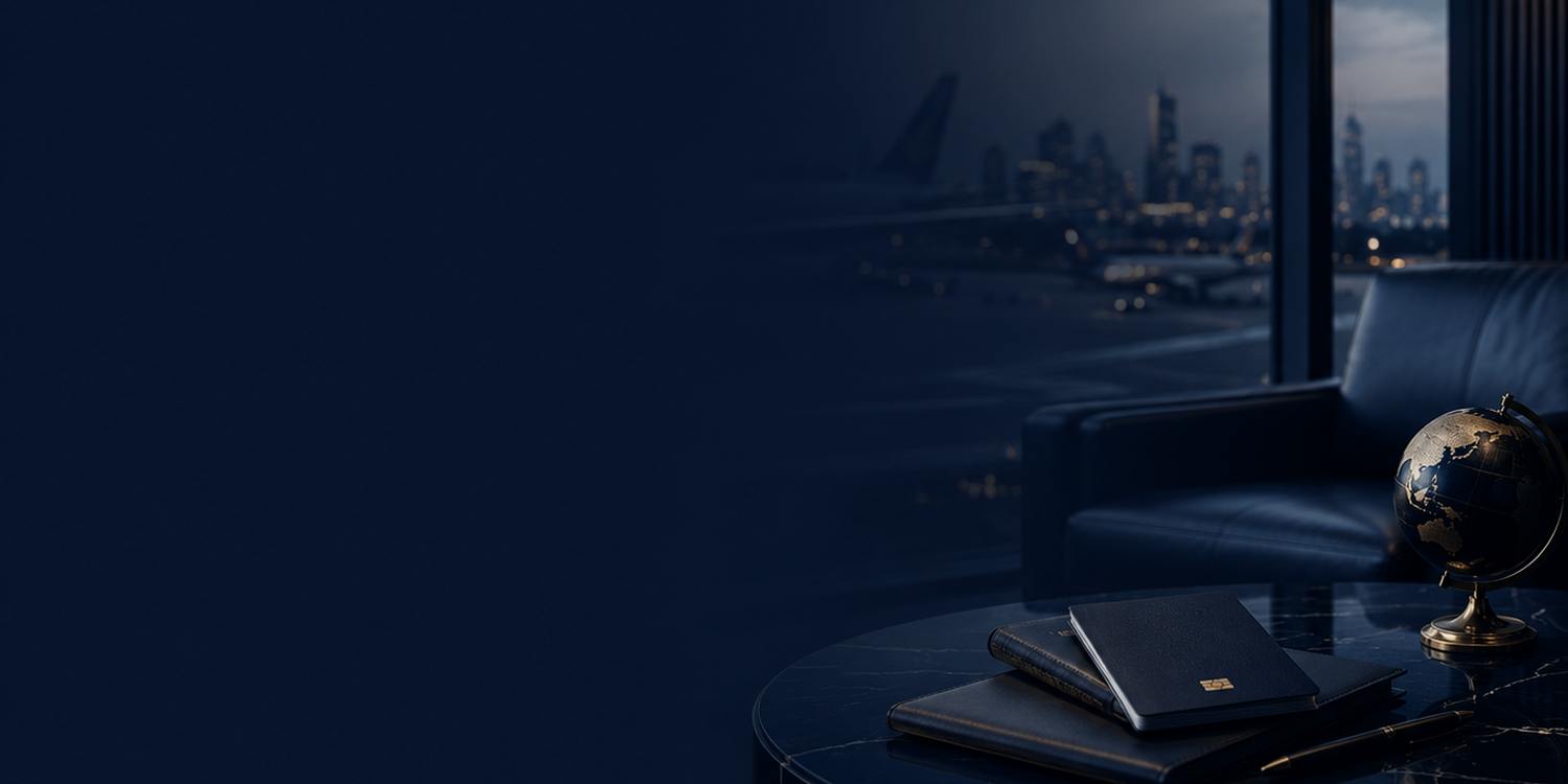 Passports and a globe in a lounge at dusk